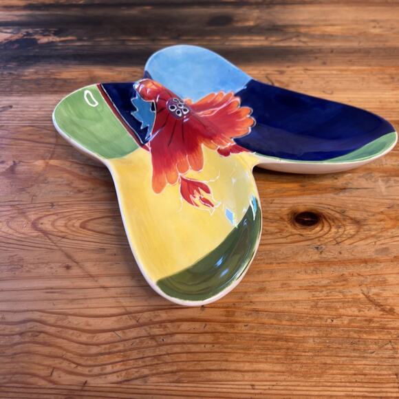 RARE Style Eyes Baum Bros Butterfly Platter – Red Poppy Collection VTG Floral - Picture 5 of 11